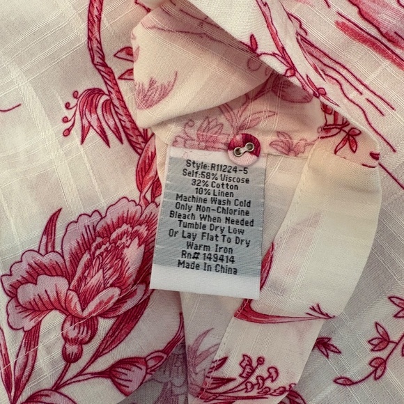 Johnny Was PINK FIREBIRD PLEATED BUTTON DOWN BLOUSE, XXL - Picture 10 of 10